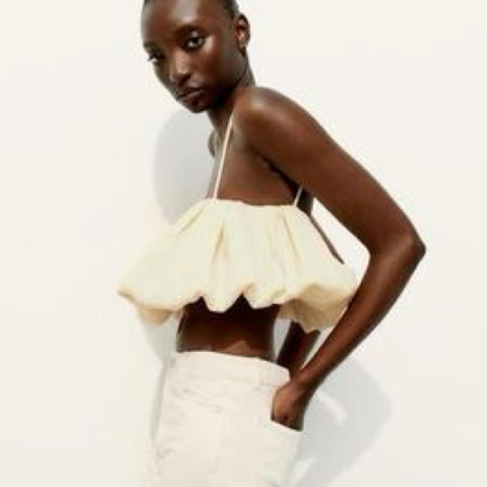 Zara Cropped Ruffled Volume Top sz.L - Picture 3 of 14